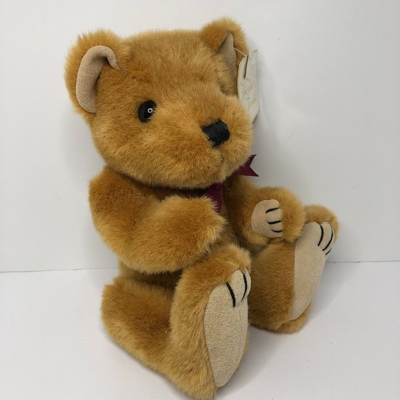 Vintage One Of A Kind Plush Bear 9" Brown Bear with Merlot Bow Collectible - Picture 2 of 8